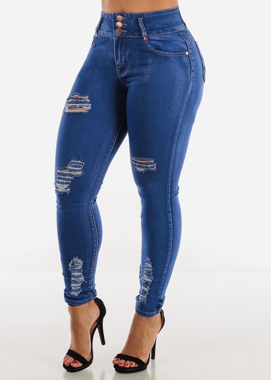 Ripped Butt Lift Skinny Jeans Sand Wash w Braided Pockets sold by Moda product image thumbnail 4