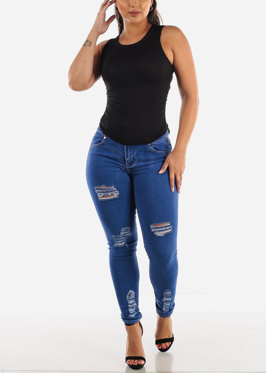 Ripped Butt Lift Skinny Jeans Sand Wash w Braided Pockets sold by Moda product image thumbnail 3