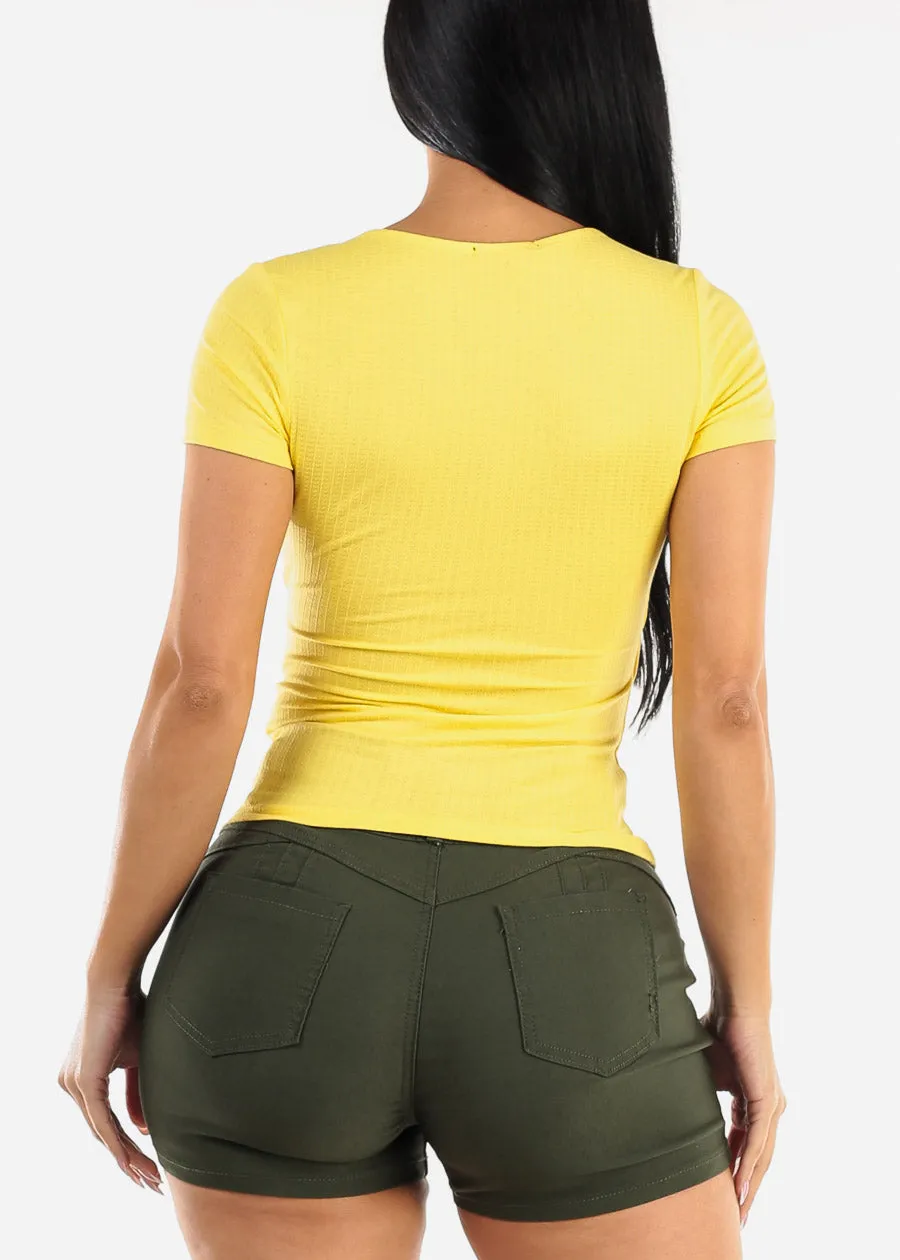 Short Sleeve Surplice Ribbed Top Yellow sold by Moda product image thumbnail 4
