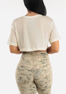 Tencel Semi Sheer Flowy Ivory Crop Top sold by Moda