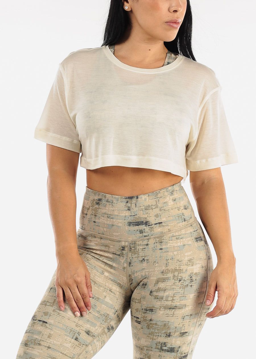 Tencel Semi Sheer Flowy Ivory Crop Top sold by Moda
