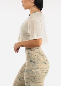 Tencel Semi Sheer Flowy Ivory Crop Top sold by Moda