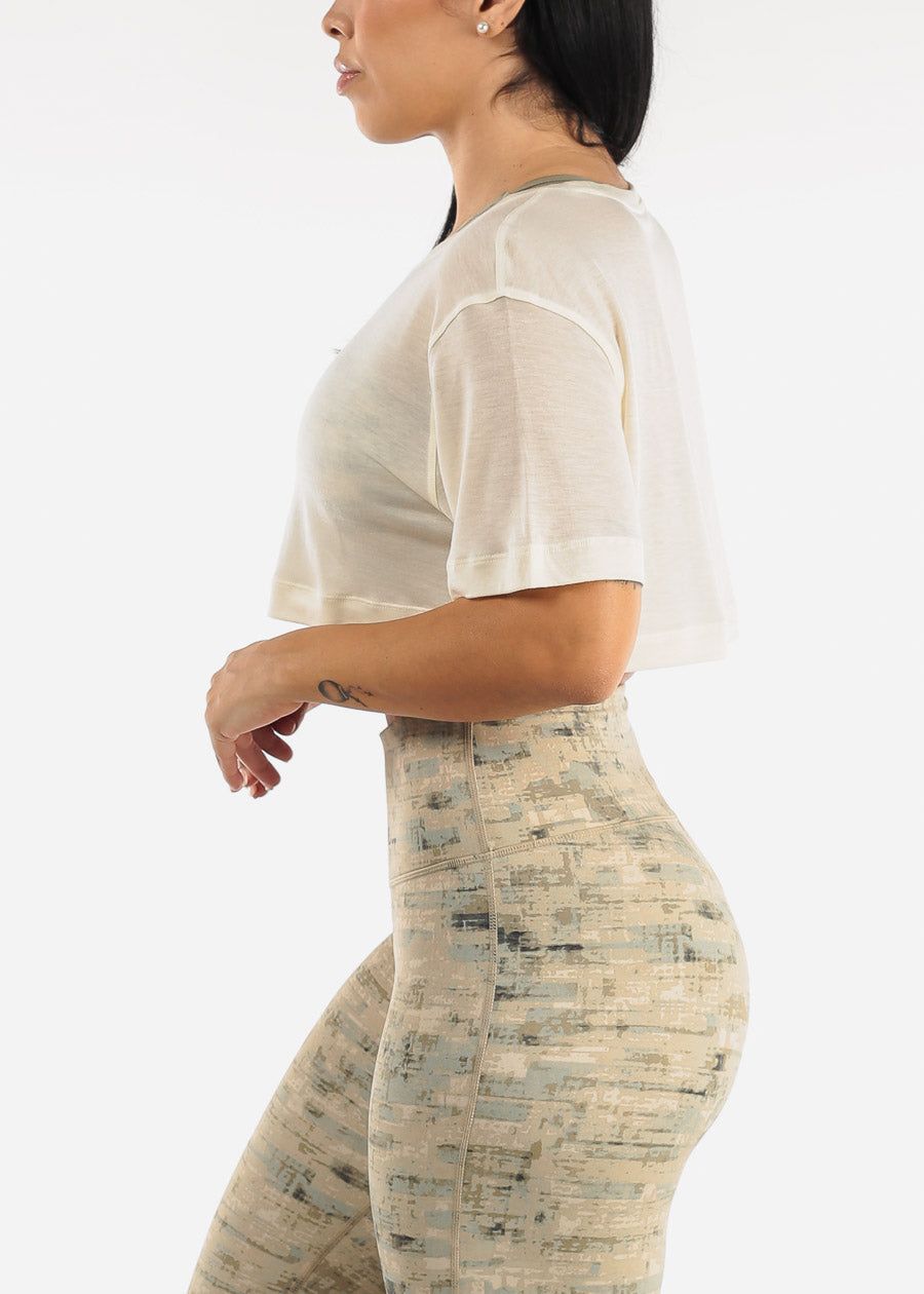 Tencel Semi Sheer Flowy Ivory Crop Top sold by Moda product image thumbnail 3