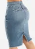 Light Butt Lifting Denim Fringe Hem Pencil Skirt sold by Moda