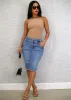 Light Butt Lifting Denim Fringe Hem Pencil Skirt sold by Moda