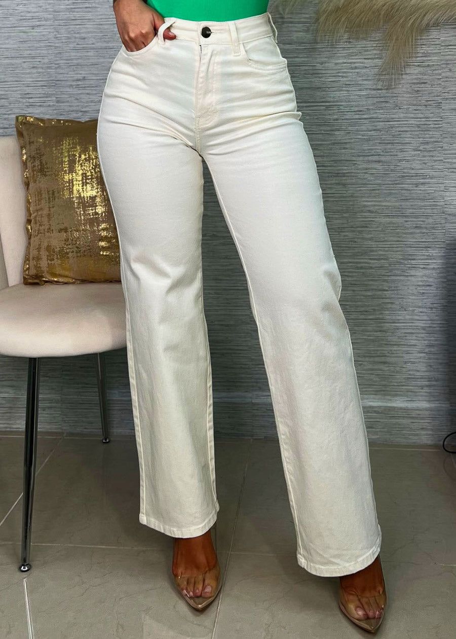Hyper Stretch High Waist Wide Leg Straight Jeans Ivory sold by Moda product image thumbnail 2