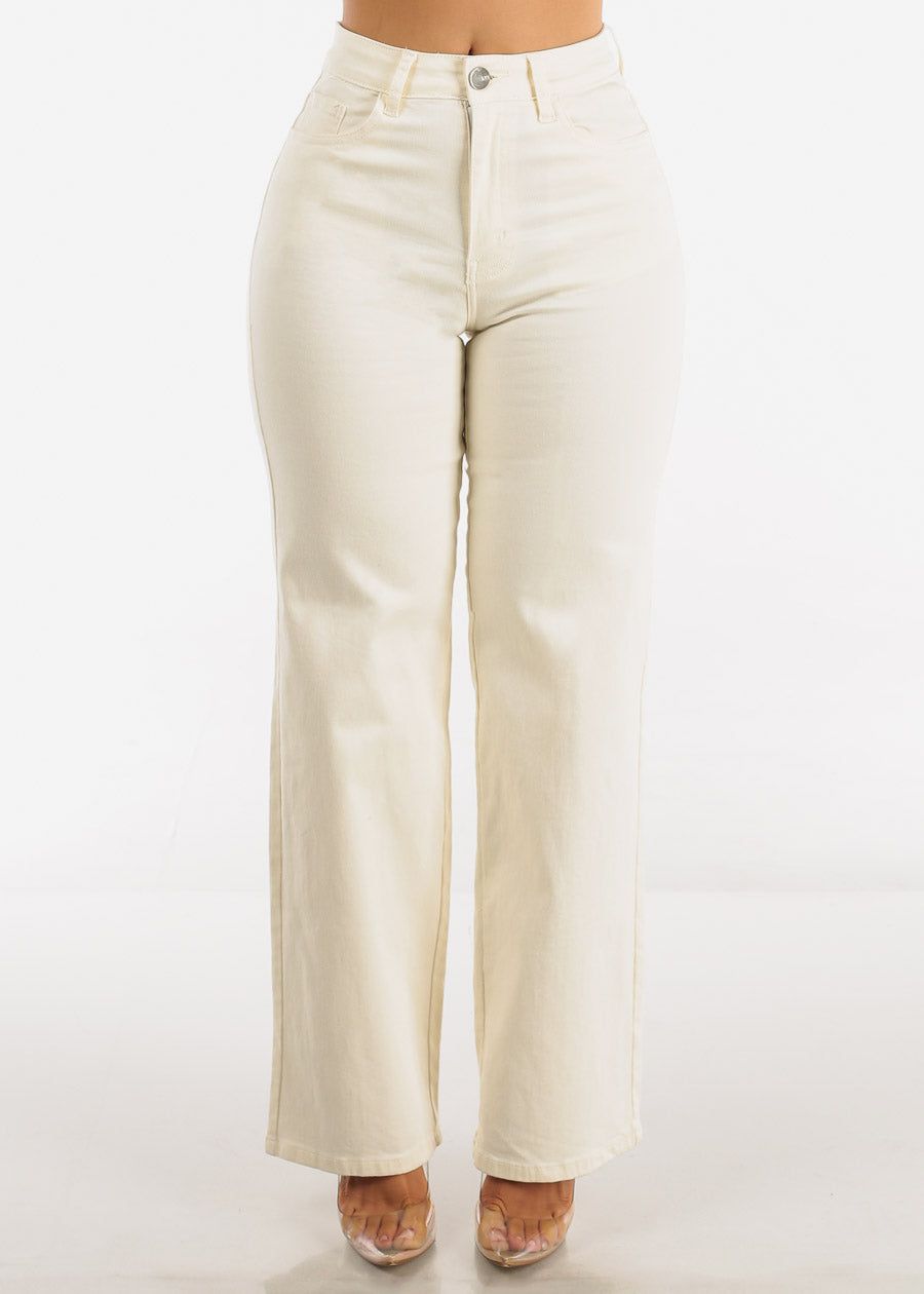 Hyper Stretch High Waist Wide Leg Straight Jeans Ivory sold by Moda product image thumbnail 5