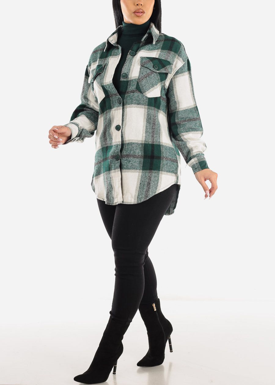 Oversized Plaid Button Down Cotton Shacket Green & White sold by Moda product image thumbnail 2