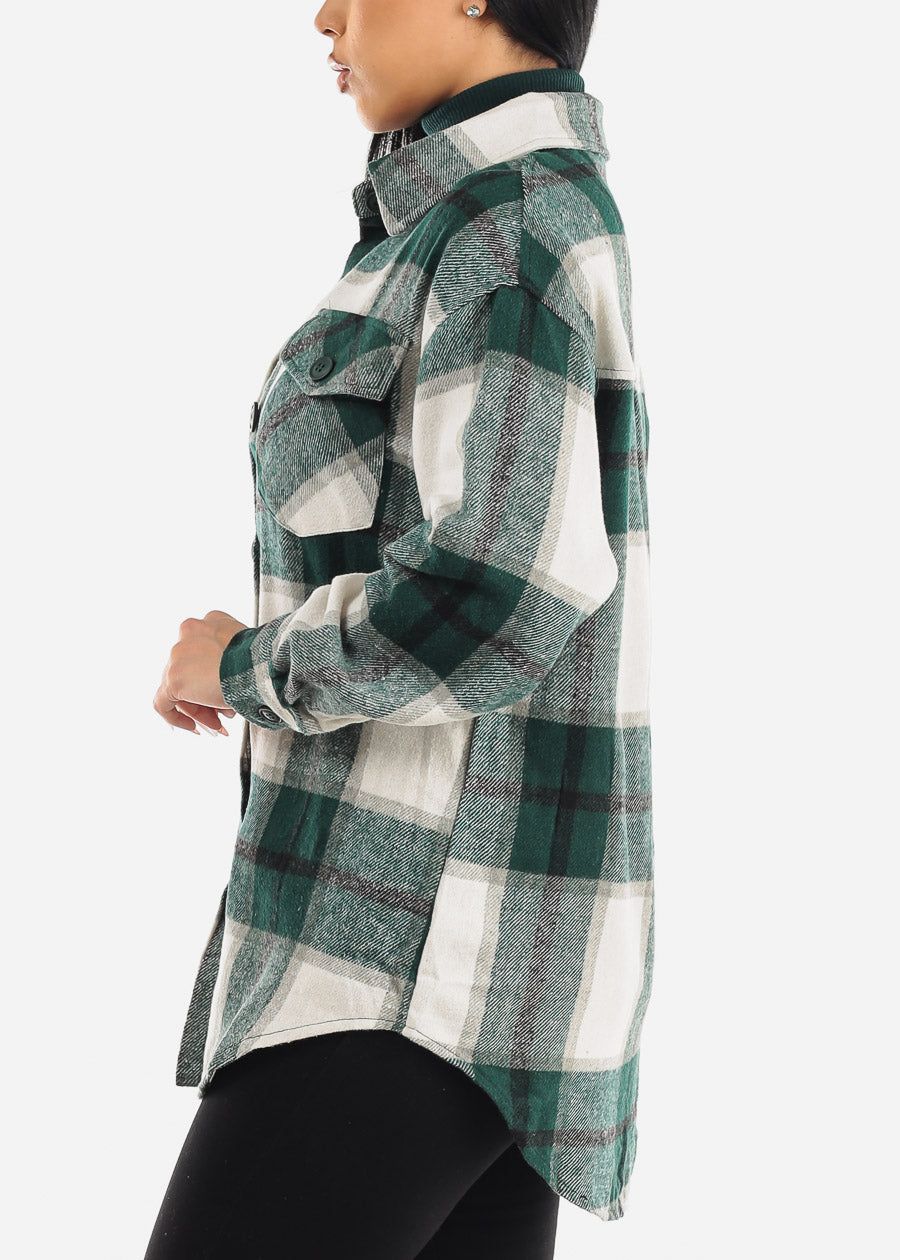 Oversized Plaid Button Down Cotton Shacket Green & White sold by Moda product image thumbnail 3