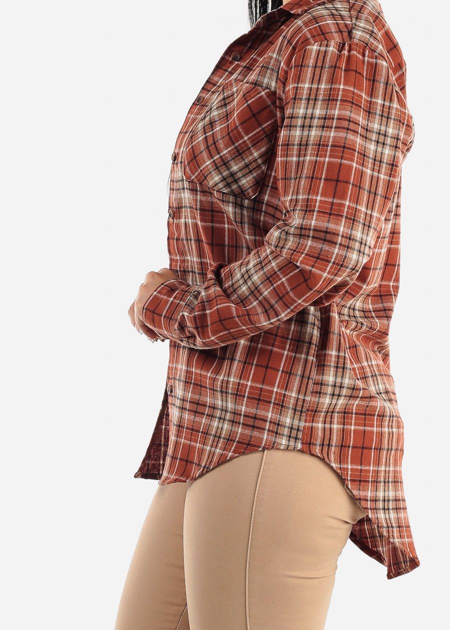 Oversized Plaid Button Down Shacket Brick sold by Moda product image thumbnail 4