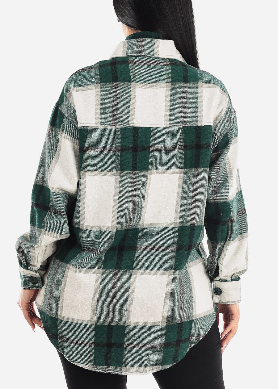 Oversized Plaid Button Down Cotton Shacket Green & White sold by Moda product image thumbnail 4