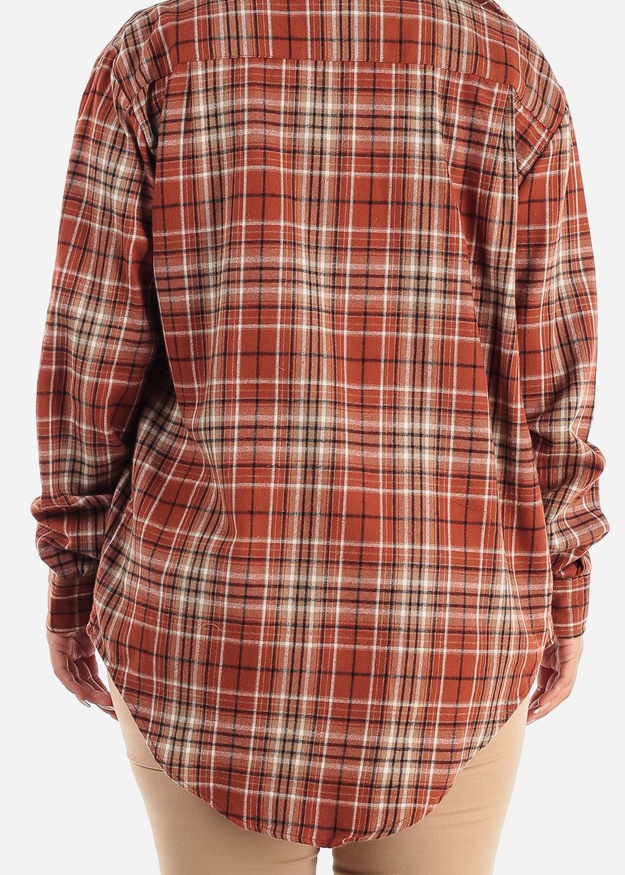 Oversized Plaid Button Down Shacket Brick sold by Moda product image thumbnail 5