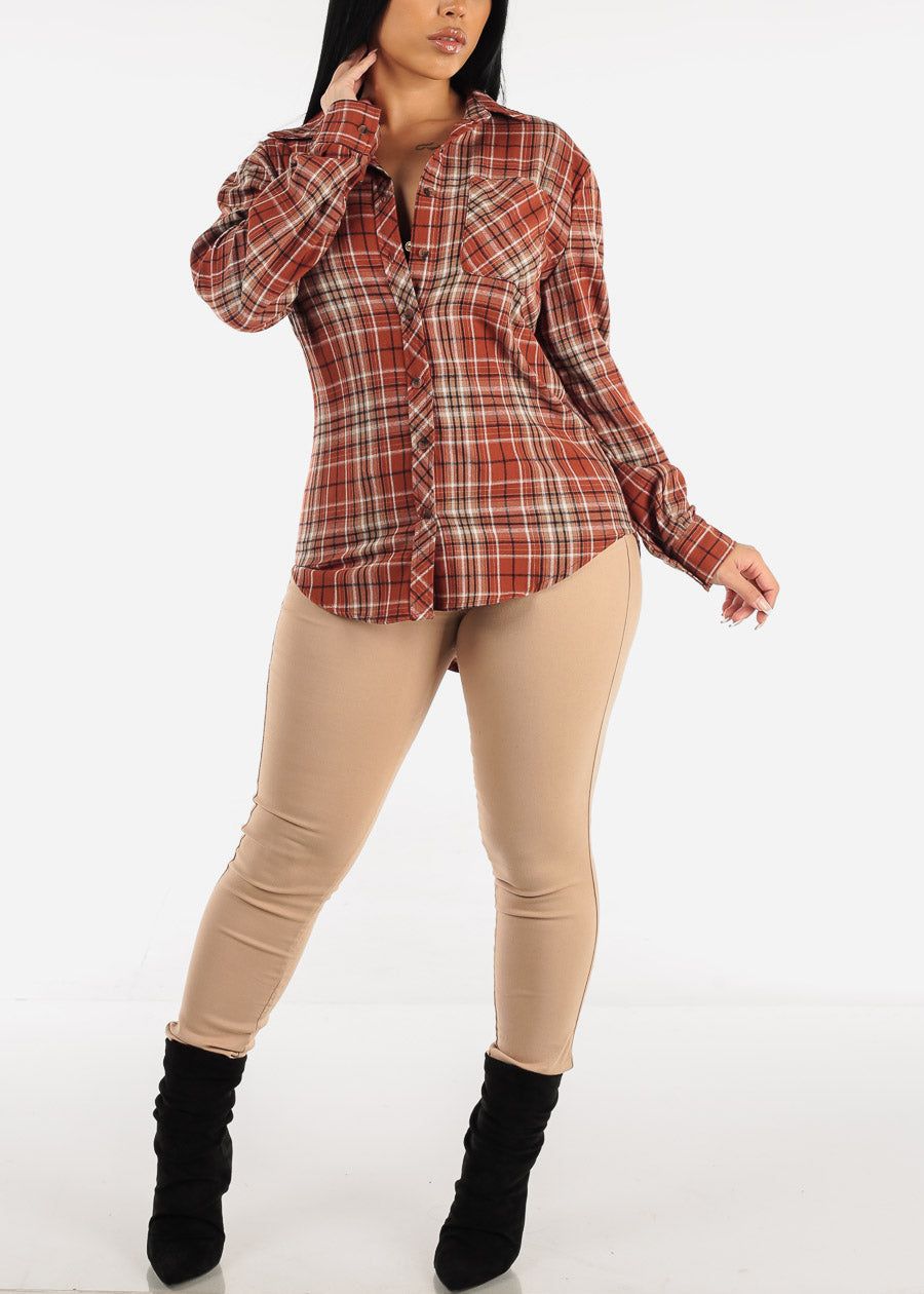 Oversized Plaid Button Down Shacket Brick sold by Moda product image thumbnail 2