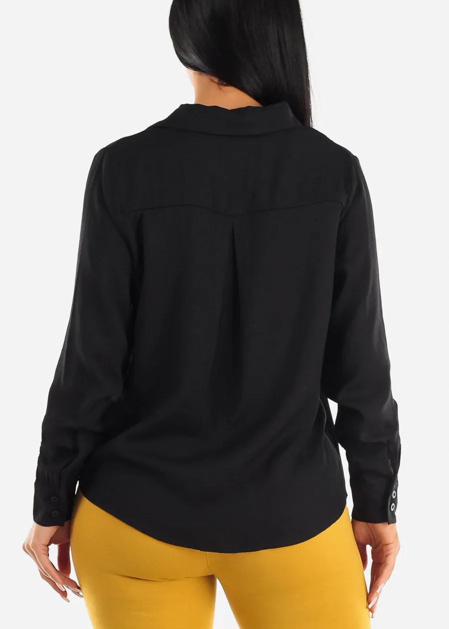 Black Long Sleeve Button Down Collared Blouse sold by Moda product image thumbnail 4