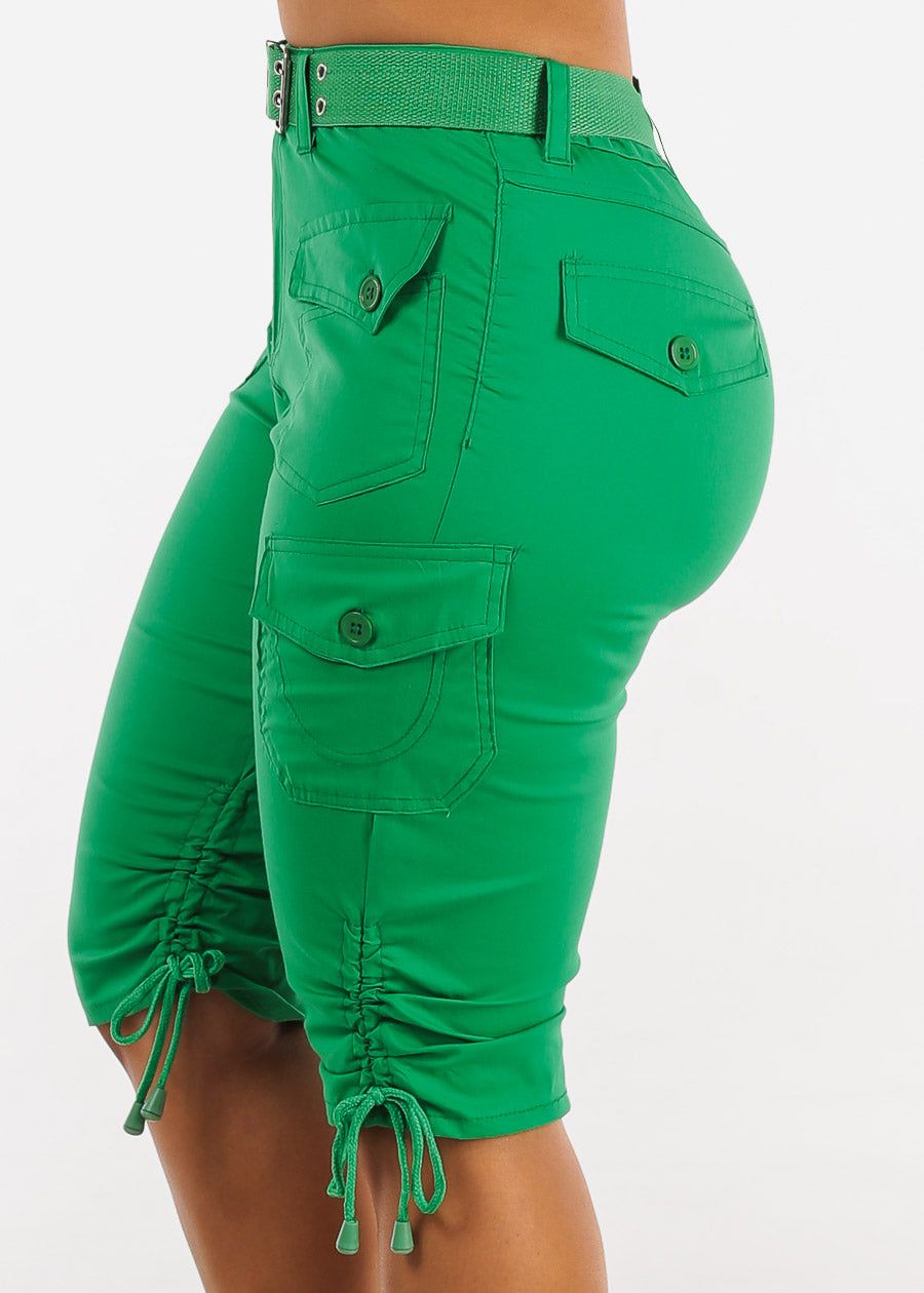 High Waisted Cargo Bermuda Shorts Green w Belt sold by Moda product image thumbnail 2