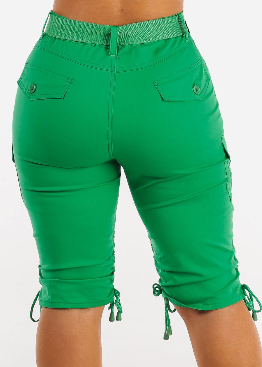 High Waisted Cargo Bermuda Shorts Green w Belt sold by Moda product image thumbnail 3