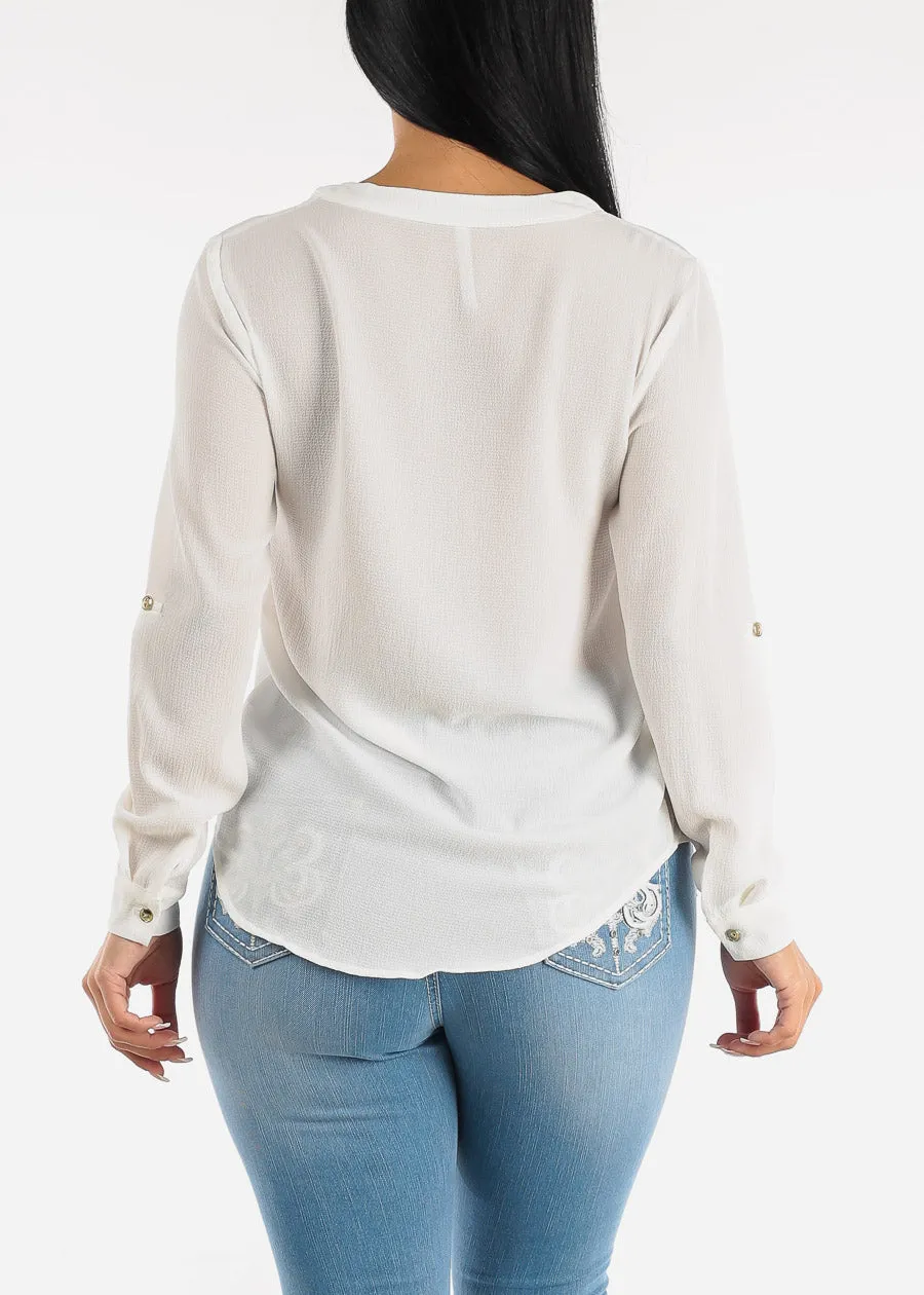 Long Sleeve Blouse Ivory w Front Half Placket sold by Moda product image thumbnail 4