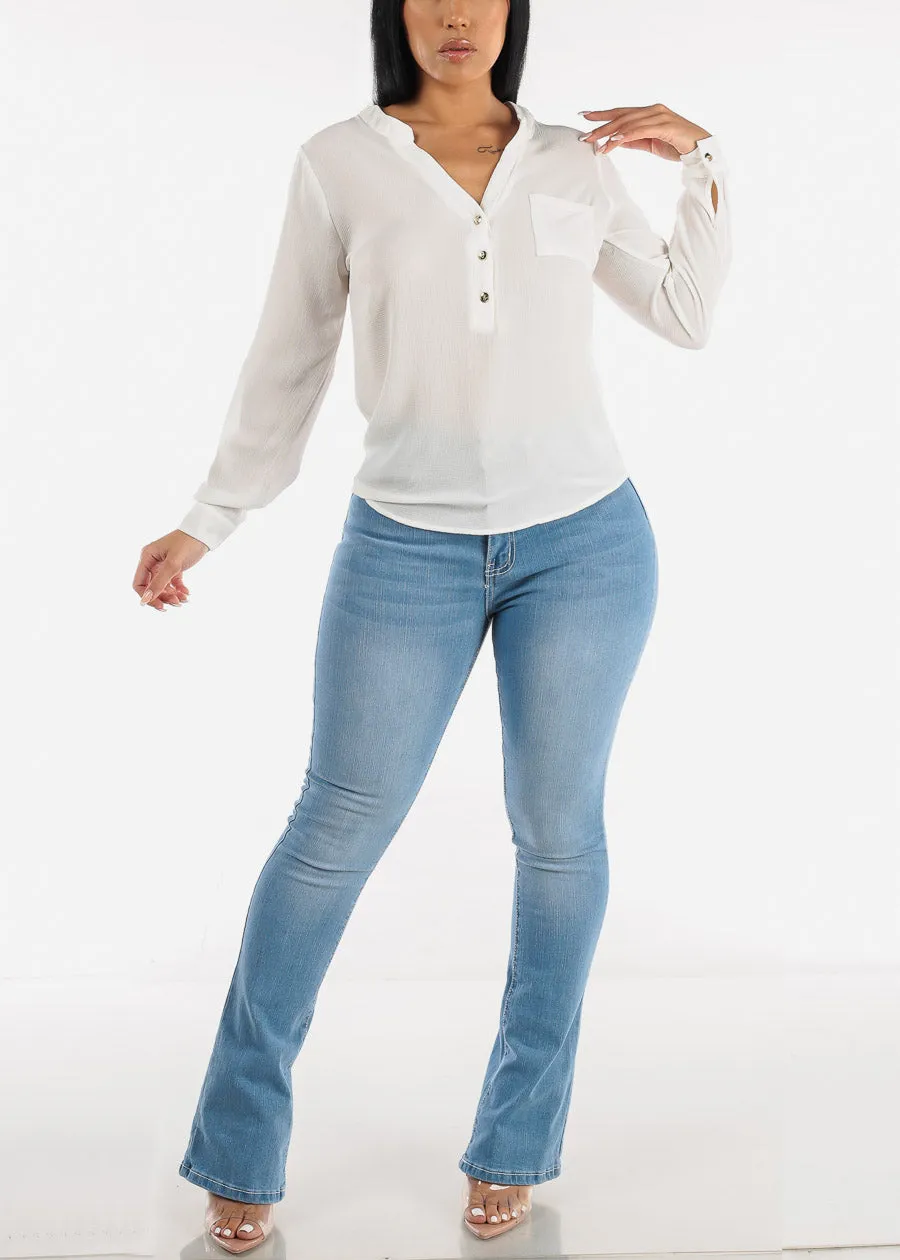 Long Sleeve Blouse Ivory w Front Half Placket sold by Moda product image thumbnail 2
