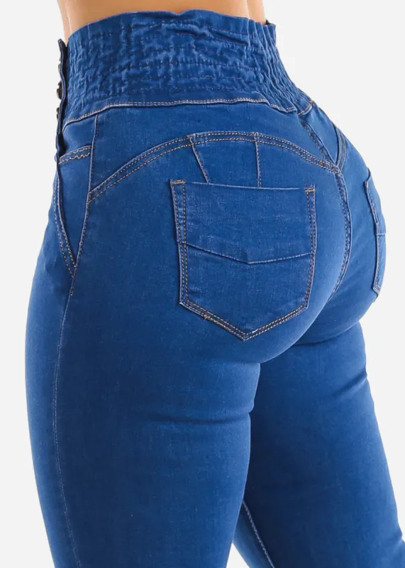 High Spandex Waist Butt Lifting Skinny Jeans Indigo sold by Moda
