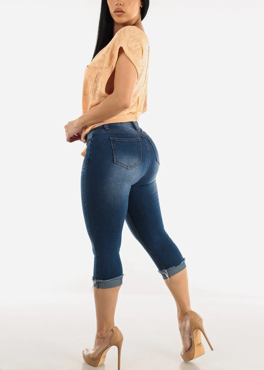 Mid Rise Stretchy Cuffed Denim Capris sold by Moda product image thumbnail 5