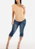 Mid Rise Stretchy Cuffed Denim Capris sold by Moda