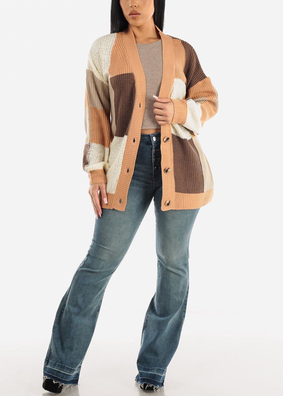 High Waisted Dark Blue Flared Button Up Jeans sold by Moda product image thumbnail 2