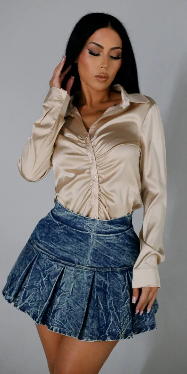 Satin Shirt Denim Skirt Combo sold by Moda product image thumbnail 3