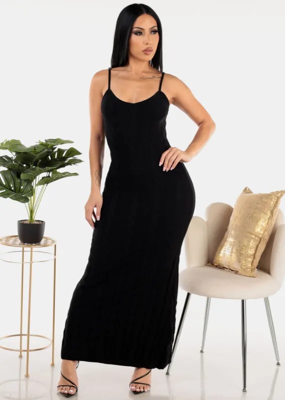 Sleeveless Cable Knit Black Maxi Dress sold by Moda