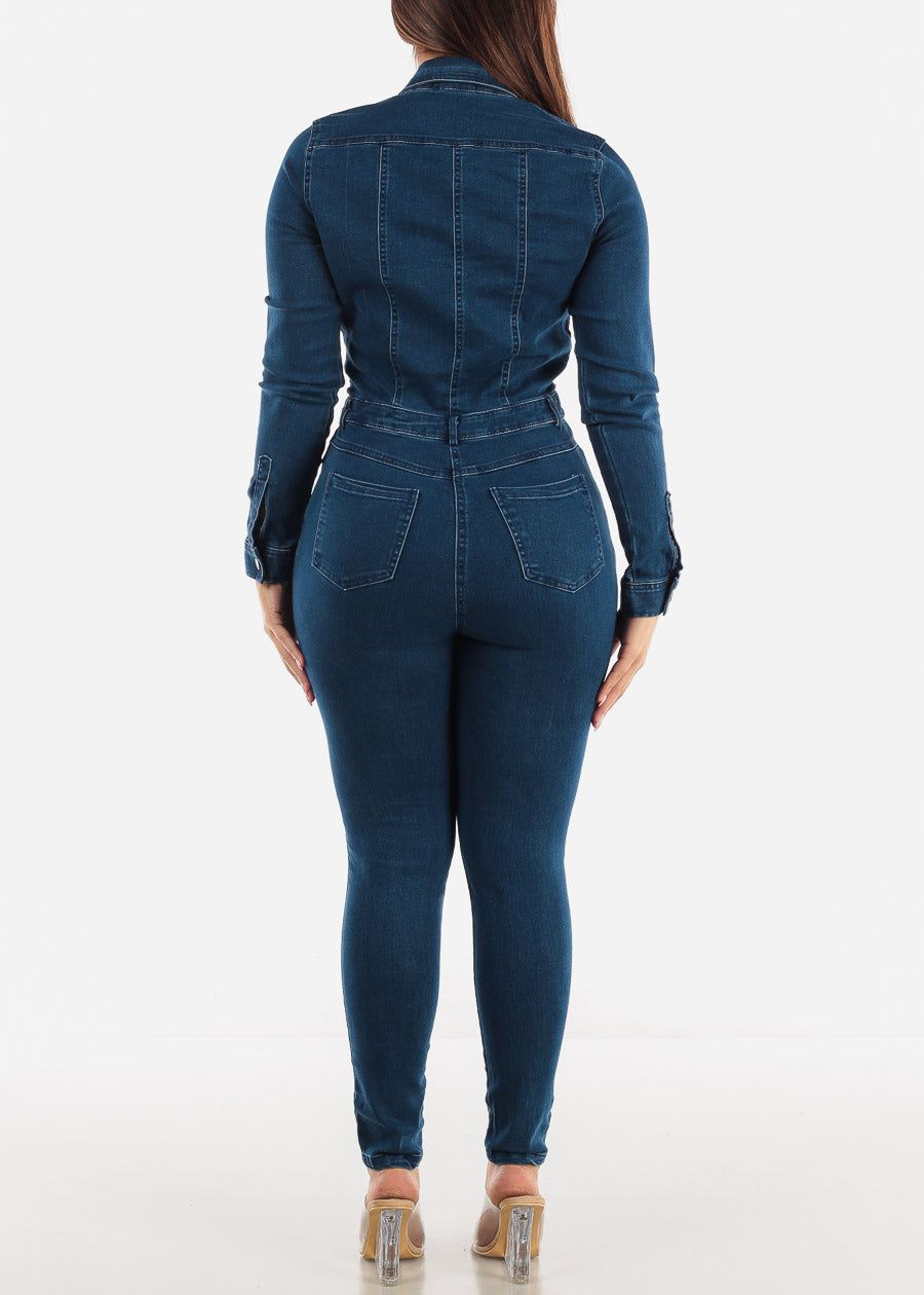 Long Sleeve Dark Wash Denim Jumpsuit sold by Moda product image thumbnail 4