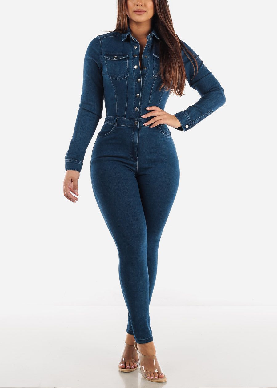 Long Sleeve Dark Wash Denim Jumpsuit sold by Moda product image thumbnail 2