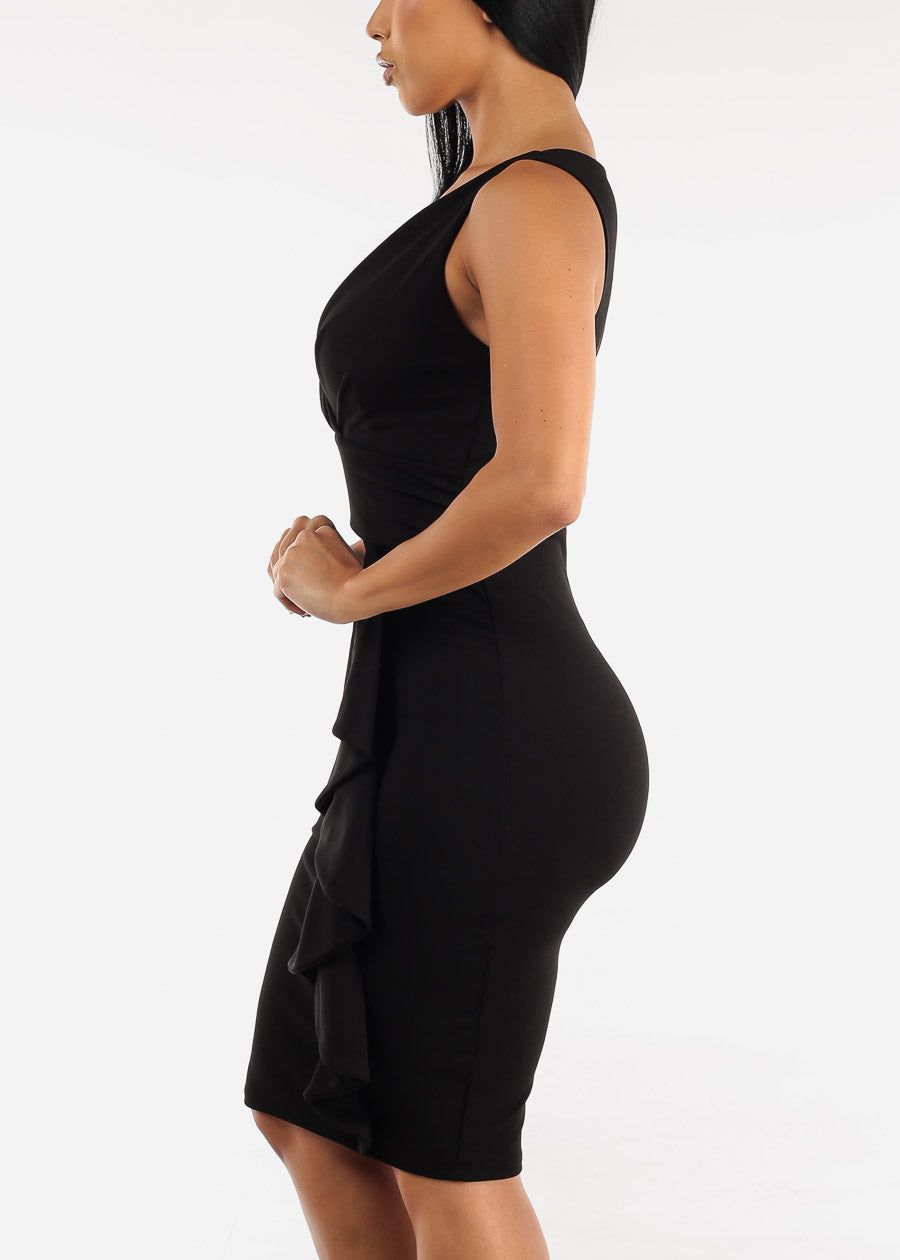 Sleeveless Black Bodycon Dress w Side Ruffle Detail sold by Moda product image thumbnail 3