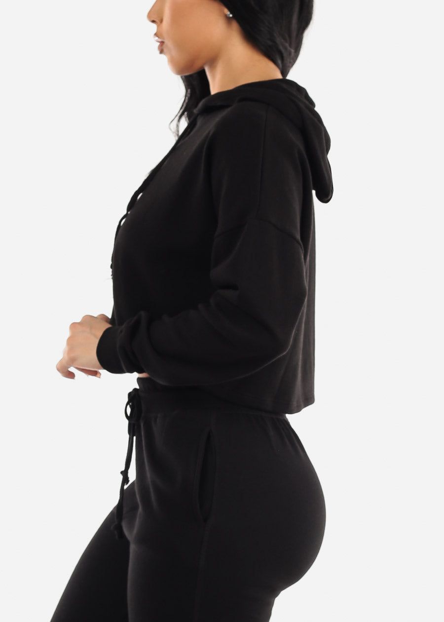 Black Long Sleeve Fleece Cropped Hoodie sold by Moda product image thumbnail 3