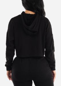 Black Long Sleeve Fleece Cropped Hoodie sold by Moda