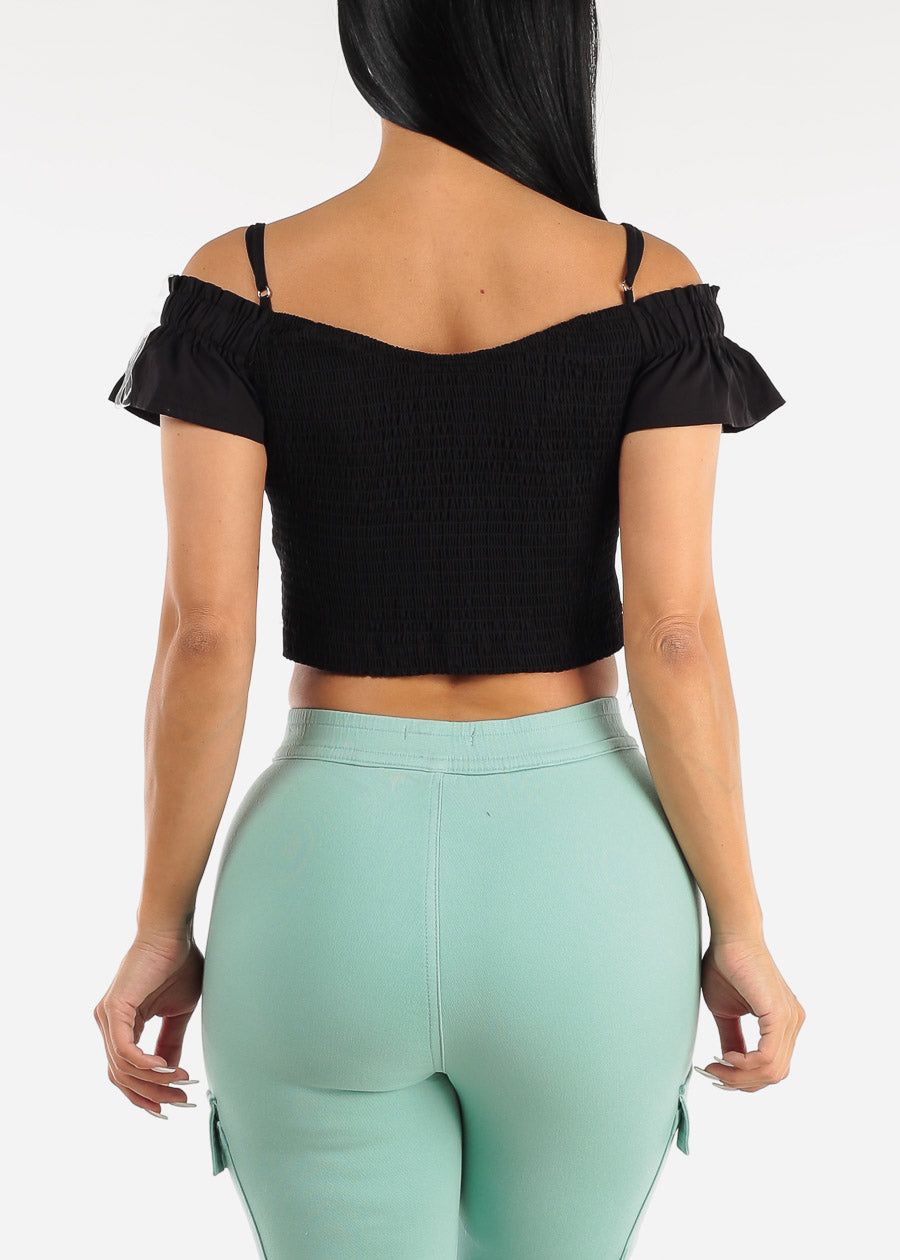 Black Off Shoulder Crop Top w Ruffle Detail sold by Moda product image thumbnail 5