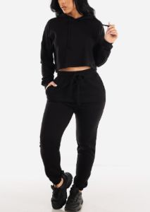 Black Long Sleeve Fleece Cropped Hoodie sold by Moda