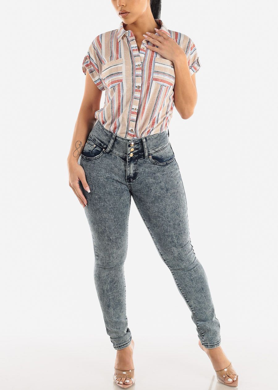 Butt Lifting Mid Rise Levantacola Acid Wash Skinny Jeans sold by Moda product image thumbnail 2