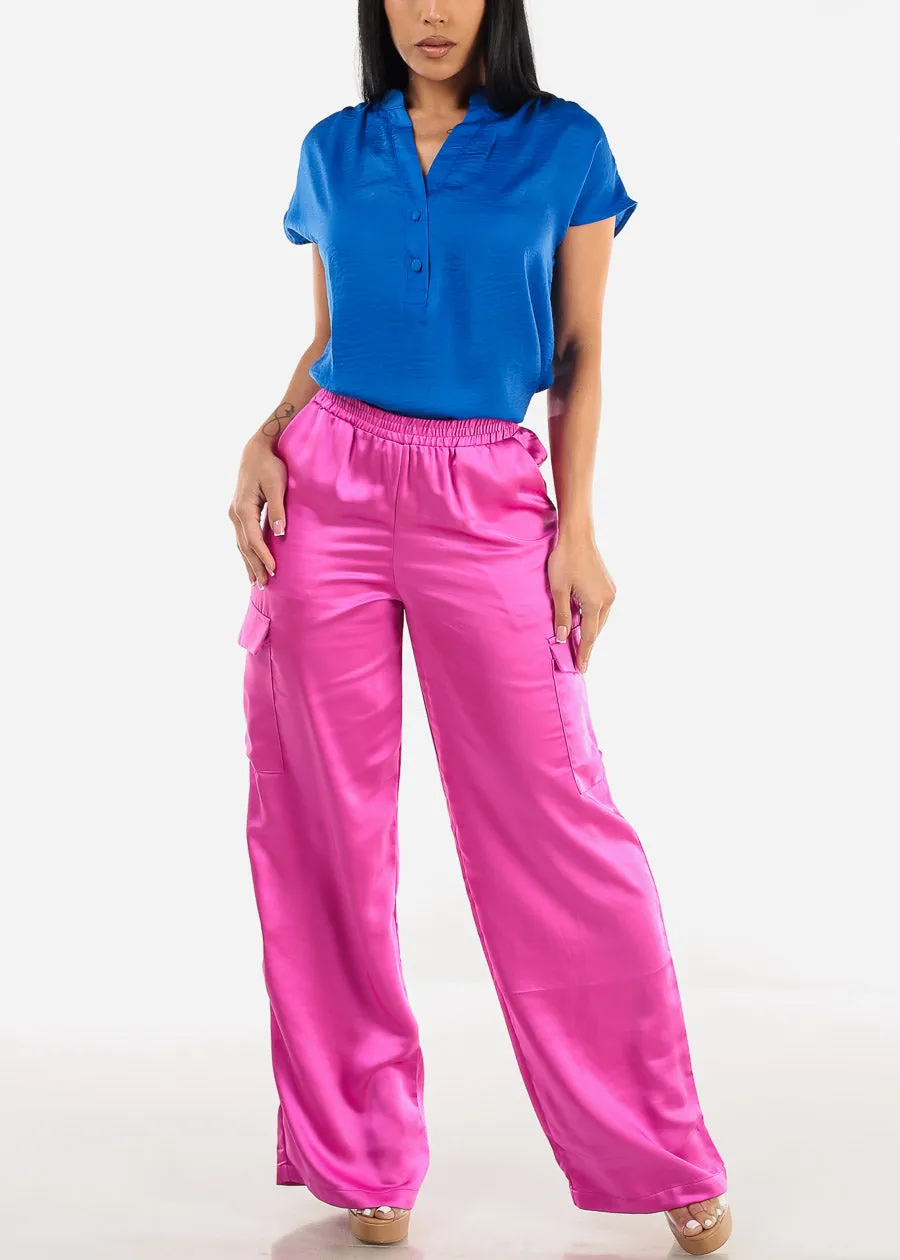 High Waisted Satin Wide Legged Cargo Pants Magenta sold by Moda product image thumbnail 2