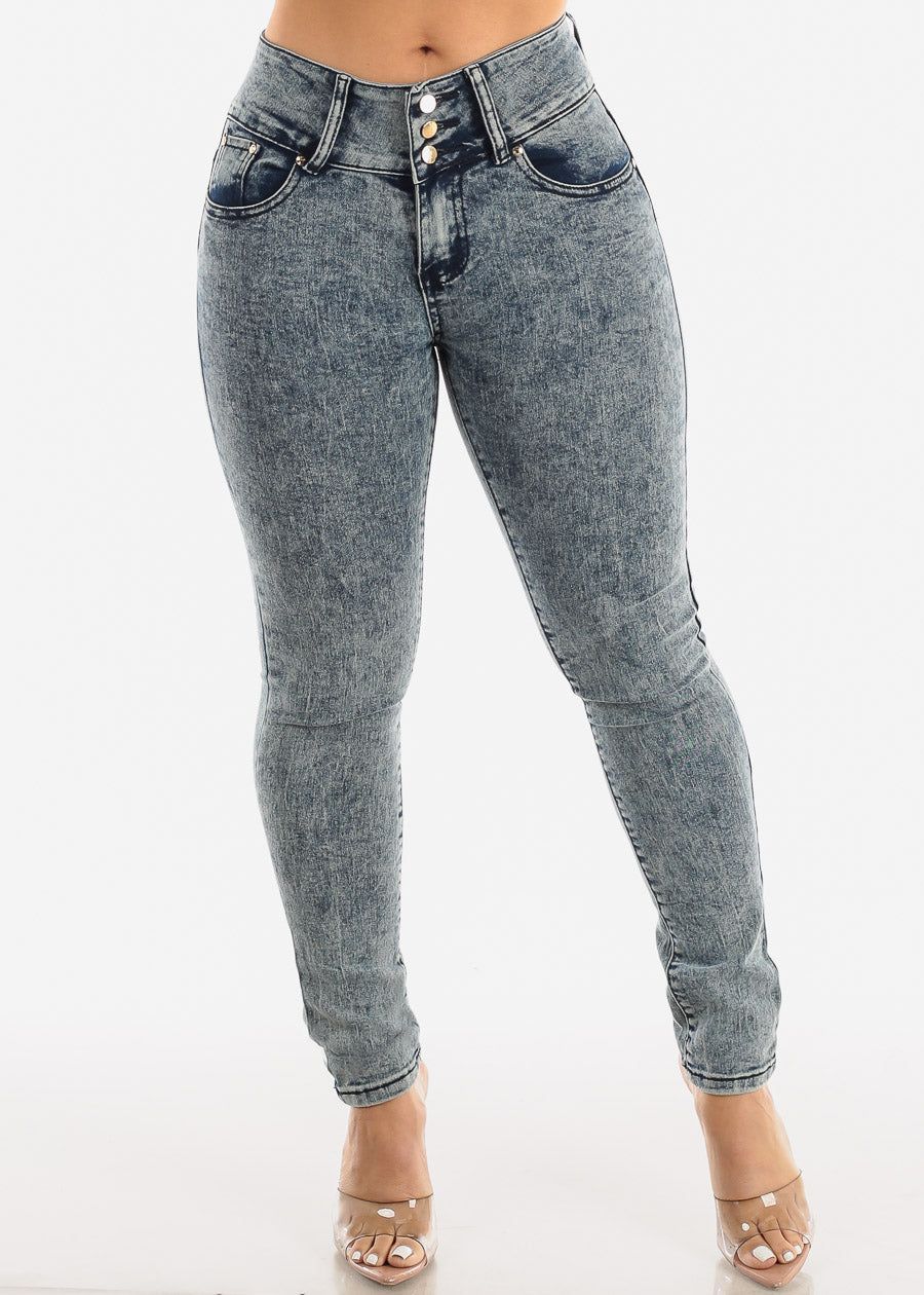Butt Lifting Mid Rise Levantacola Acid Wash Skinny Jeans sold by Moda product image thumbnail 3