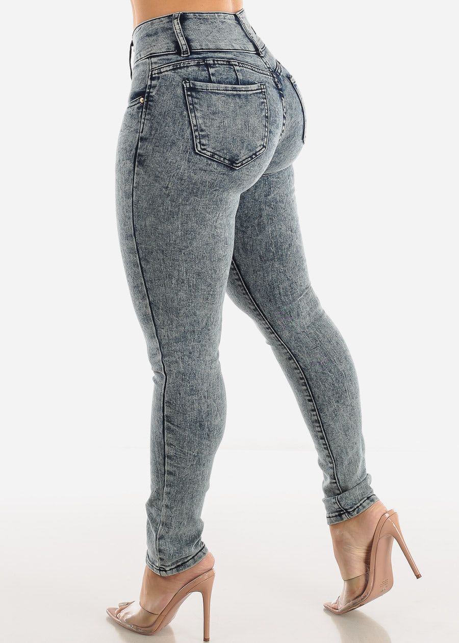 Butt Lifting Mid Rise Levantacola Acid Wash Skinny Jeans sold by Moda product image thumbnail 5