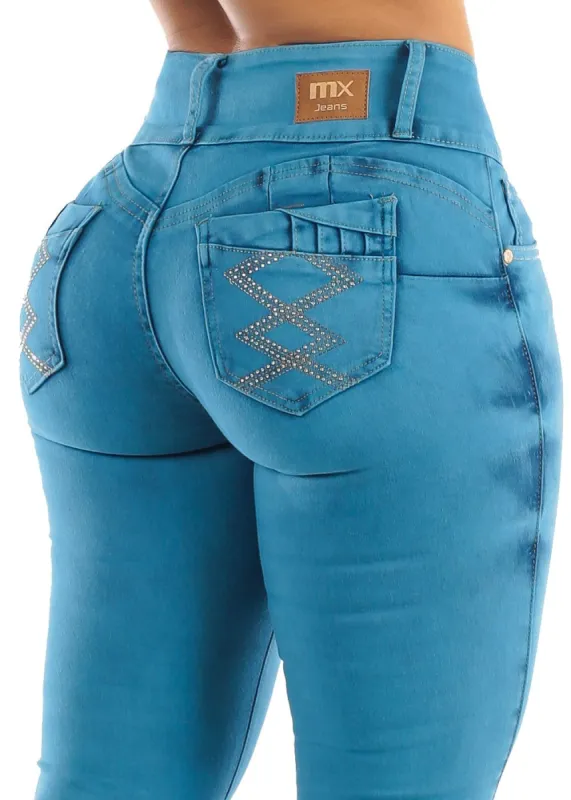 MX JEANS Butt Lifting Levanta Cola High Waist Skinny Jeans with Pockets sold by Moda
