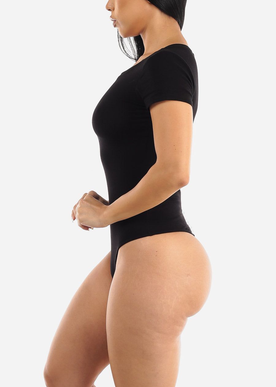 Black Short Sleeve Crewneck Thong Bodysuit sold by Moda product image thumbnail 4