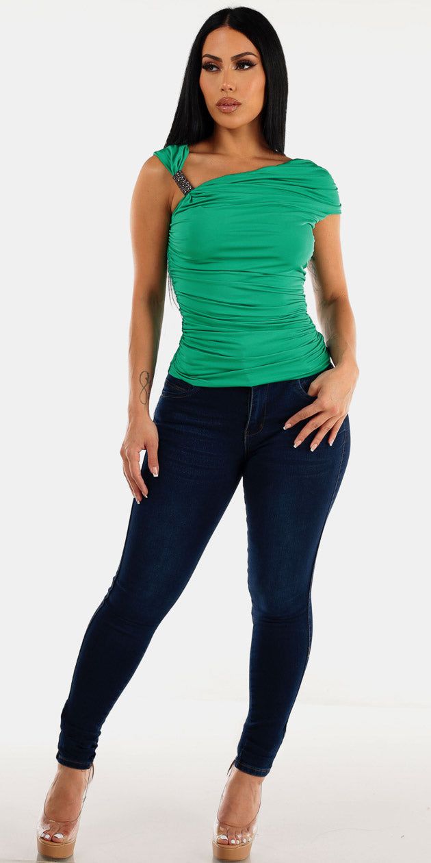 Green Satin Butt Lift Denim Combo sold by Moda