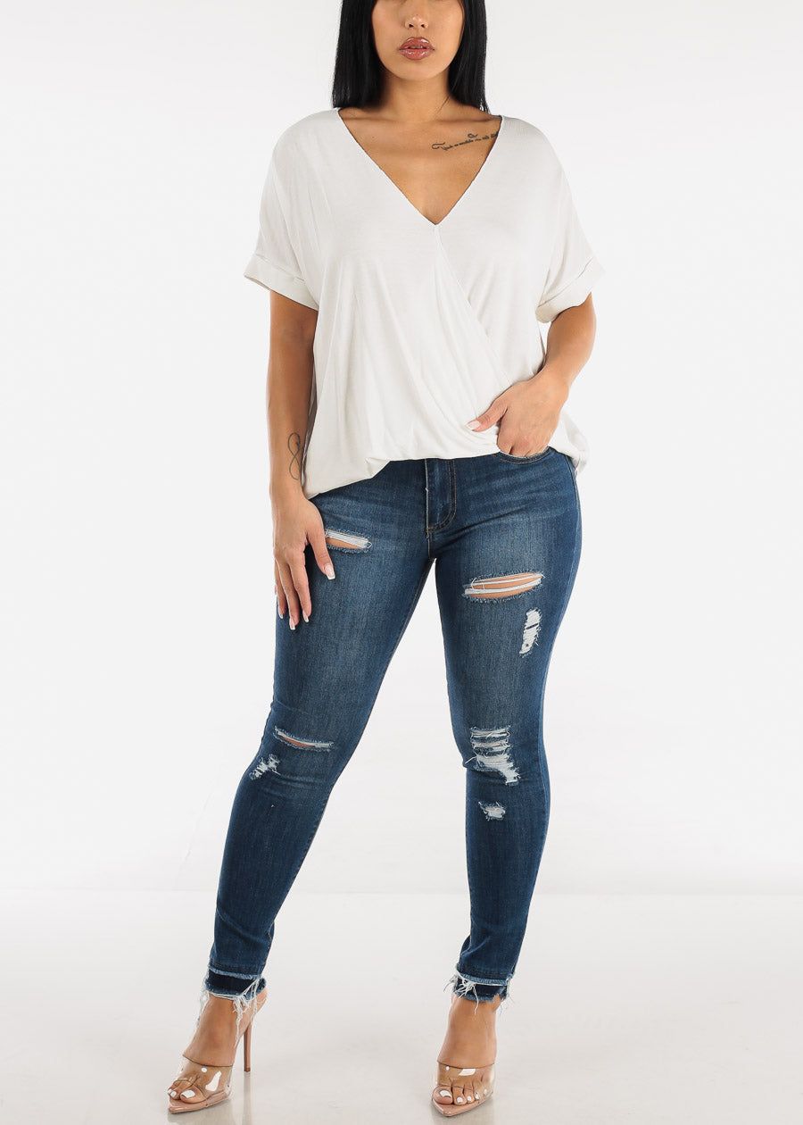 Short Sleeve Surplice Tunic Top White sold by Moda product image thumbnail 2