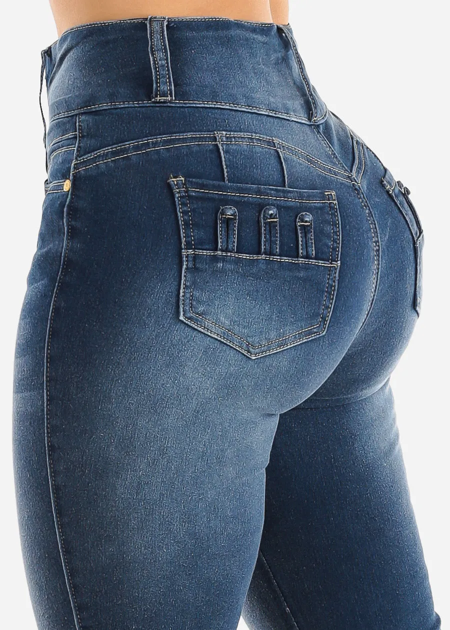 Ultra High Waisted Levantacola Skinny Jeans Med Blue sold by Moda