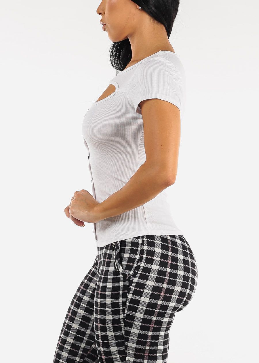 Short Sleeve Bust Cut Out Top White sold by Moda product image thumbnail 3