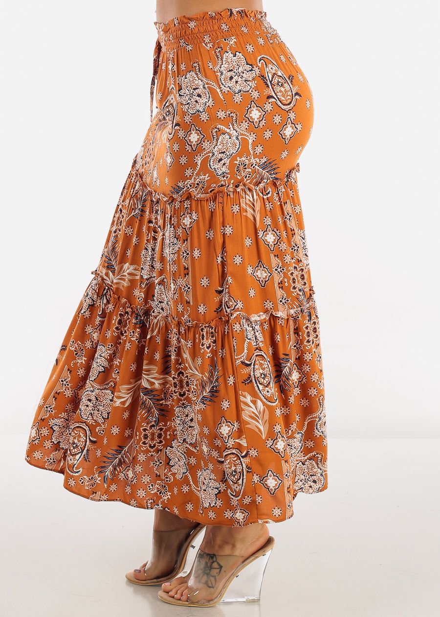 Floral Smocked Waist Tiered Maxi Skirt Rust sold by Moda product image thumbnail 3