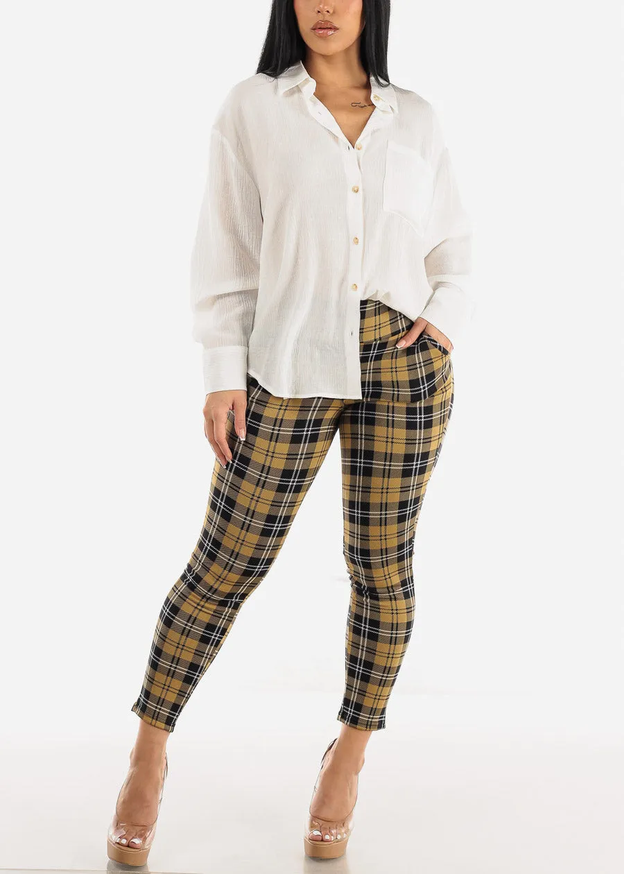 High Rise Butt Lift Plaid Skinny Pants Mustard sold by Moda product image thumbnail 2