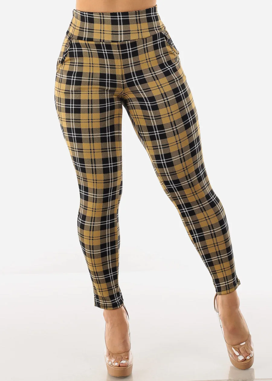 High Rise Butt Lift Plaid Skinny Pants Mustard sold by Moda product image thumbnail 3