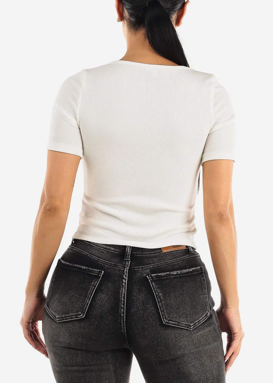 Vneck Short Sleeve White Top sold by Moda product image thumbnail 4