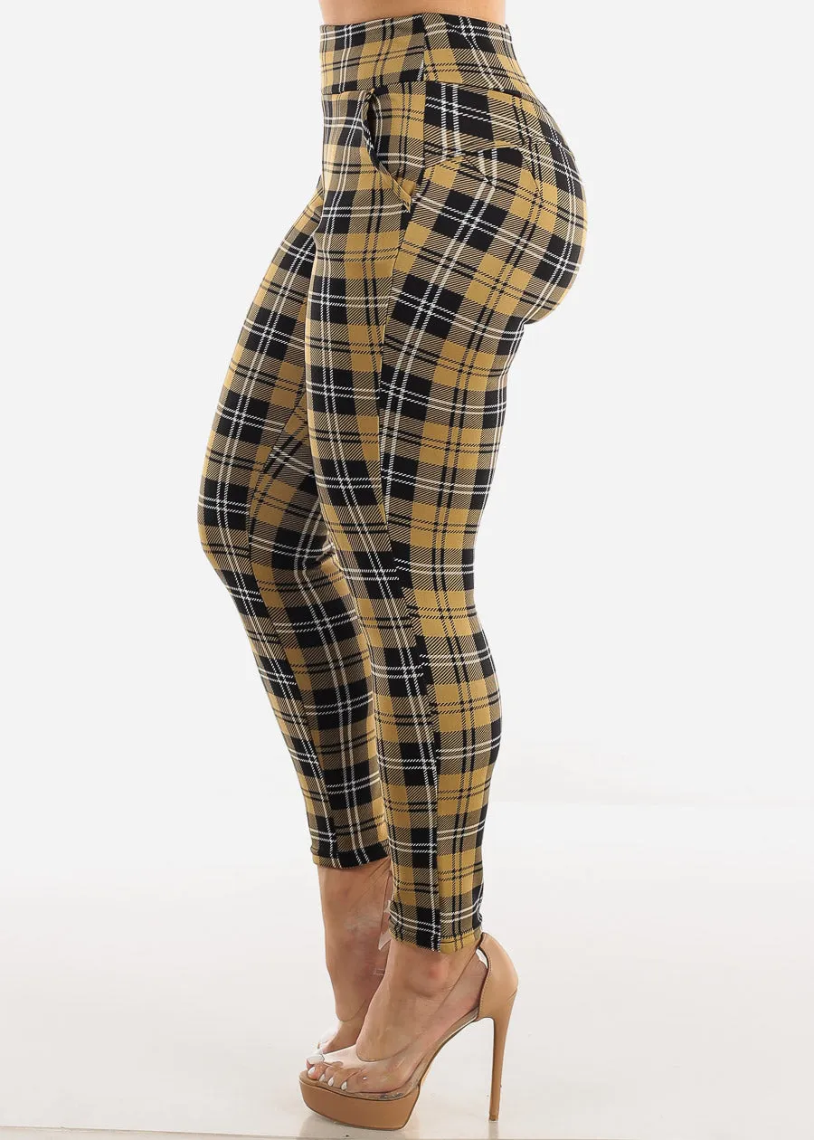 High Rise Butt Lift Plaid Skinny Pants Mustard sold by Moda product image thumbnail 4